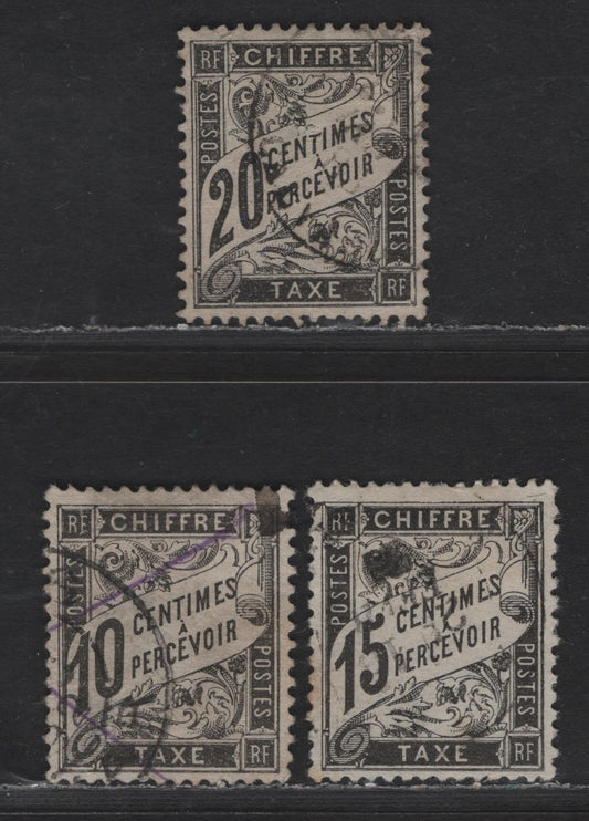 Lot 171 France SC#J16-J18 10c - 20c Black Numeral & Banner, 1882-1892 Postage Dues, 3 Very Fine Used Singles