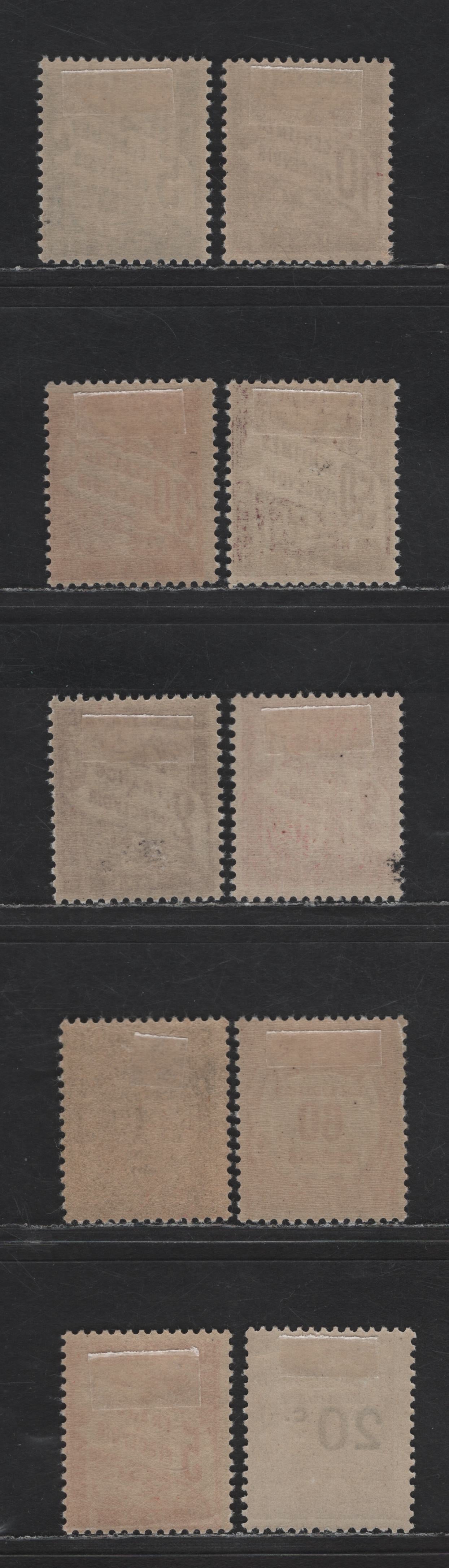 Lot 175 France SC#J29-J30, J34, J38, J44-J46, J51-J52 5c - 5fr Blue - Red Numeral & Banner, 1893-1941 Postage Dues, 10 FOG Singles