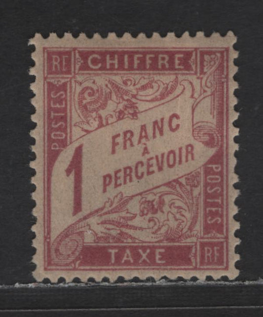 Lot 176 France SC#J40 1fr Rose on Straw Numeral & Banner, 1893-1941 Postage Dues, A VFOG Single, Beautifully Centered Example Of The 1896 Printing