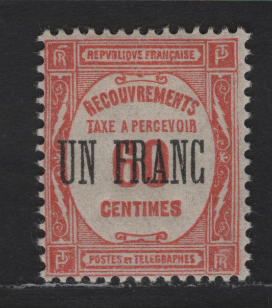 Lot 183 France SC#J68 1fr on 60c Red Numeral, 1931 Surcharged Postage Dues, A FOG Single