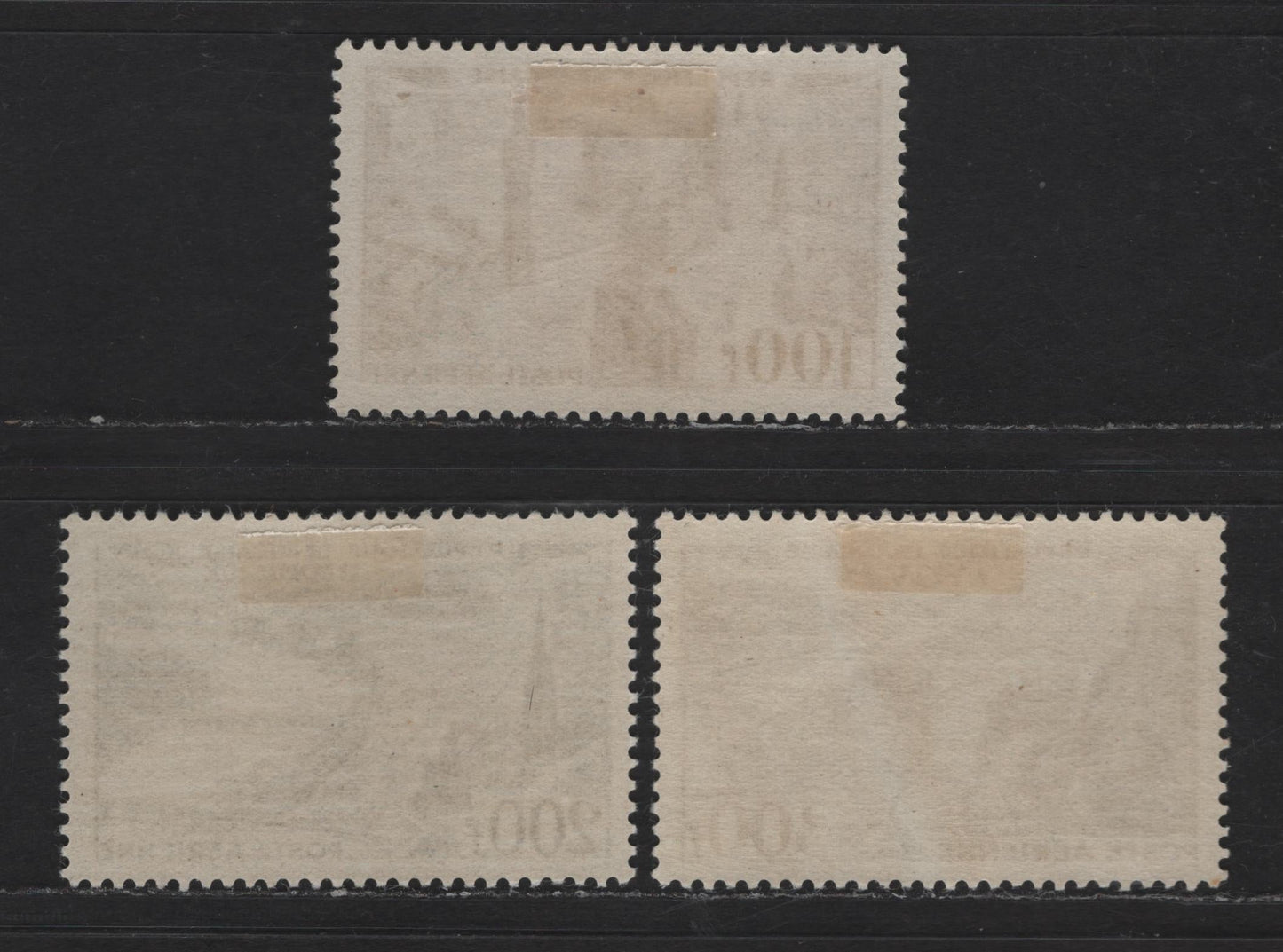 Lot 194 France SC#C23-C25 100fr - 300fr Sepia - Purple View of Lille, 1949-1950 Airmail Issue, 3 VFOG Singles