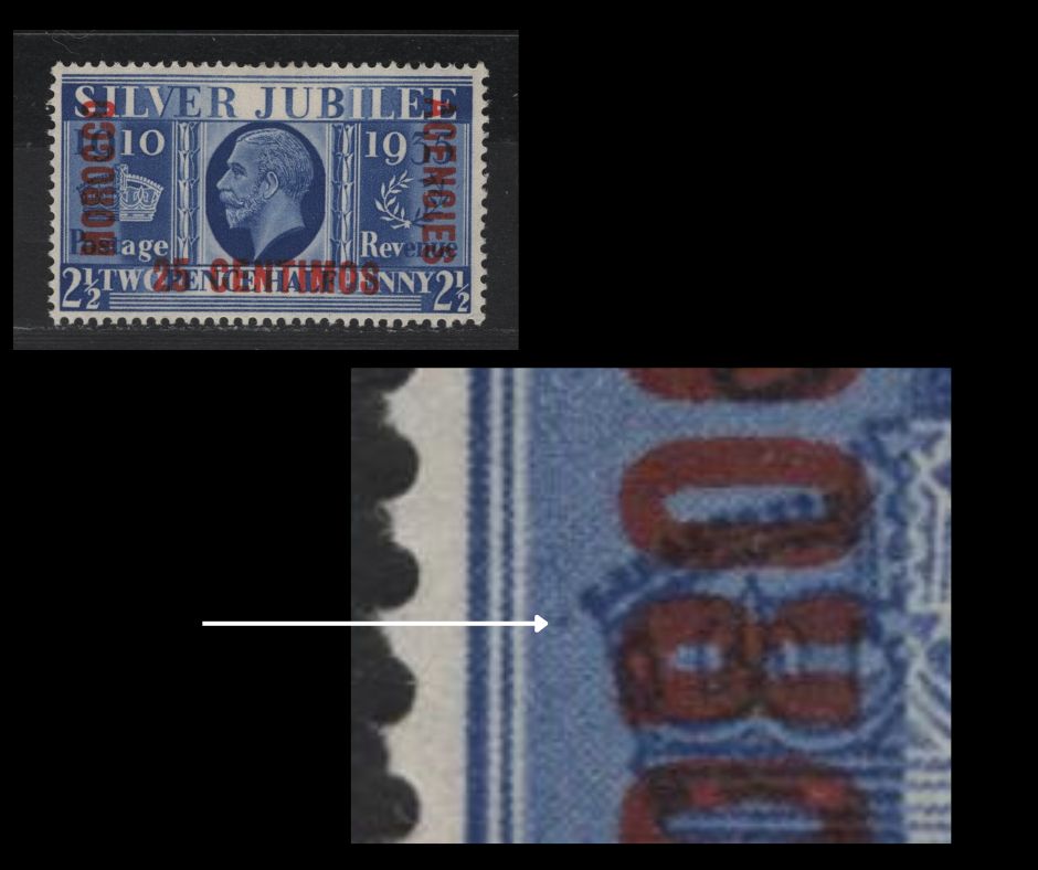 Lot 196 Morocco Agencies SC#70var 25c on 2.5d Ultramarine King George V, 1935 Silver Jubilee Issue, A VFOG Single, Dot to Left Of Crown