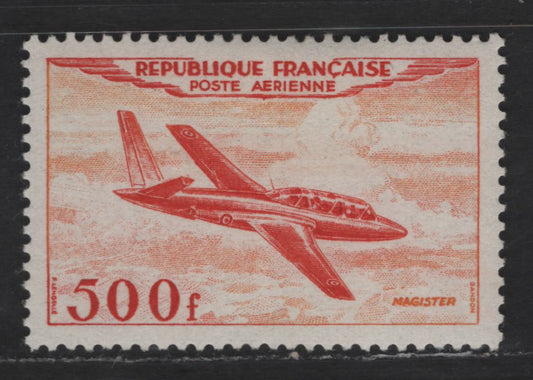 Lot 198 France SC#C31 500fr Carmine & Orange Jet Plane, Mystere IV, 1954 Airmail Issue, A VFOG Single, Very Low Fluorescent Paper