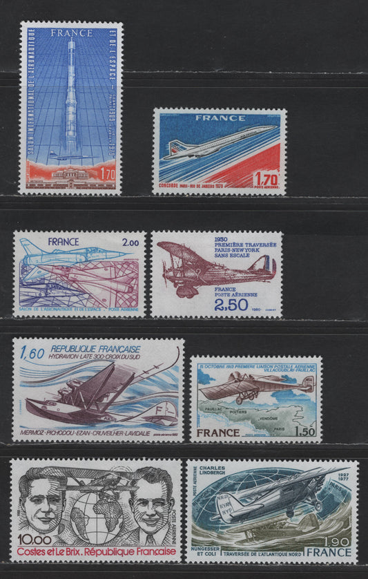 Lot 204 France SC#C48-C55 1.70fr - 1.60fr Multicolored Concorde - Seaplane Late-300, 1976-1982 Airmail Issue, 8 VFOG Singles, HF & HB Papers