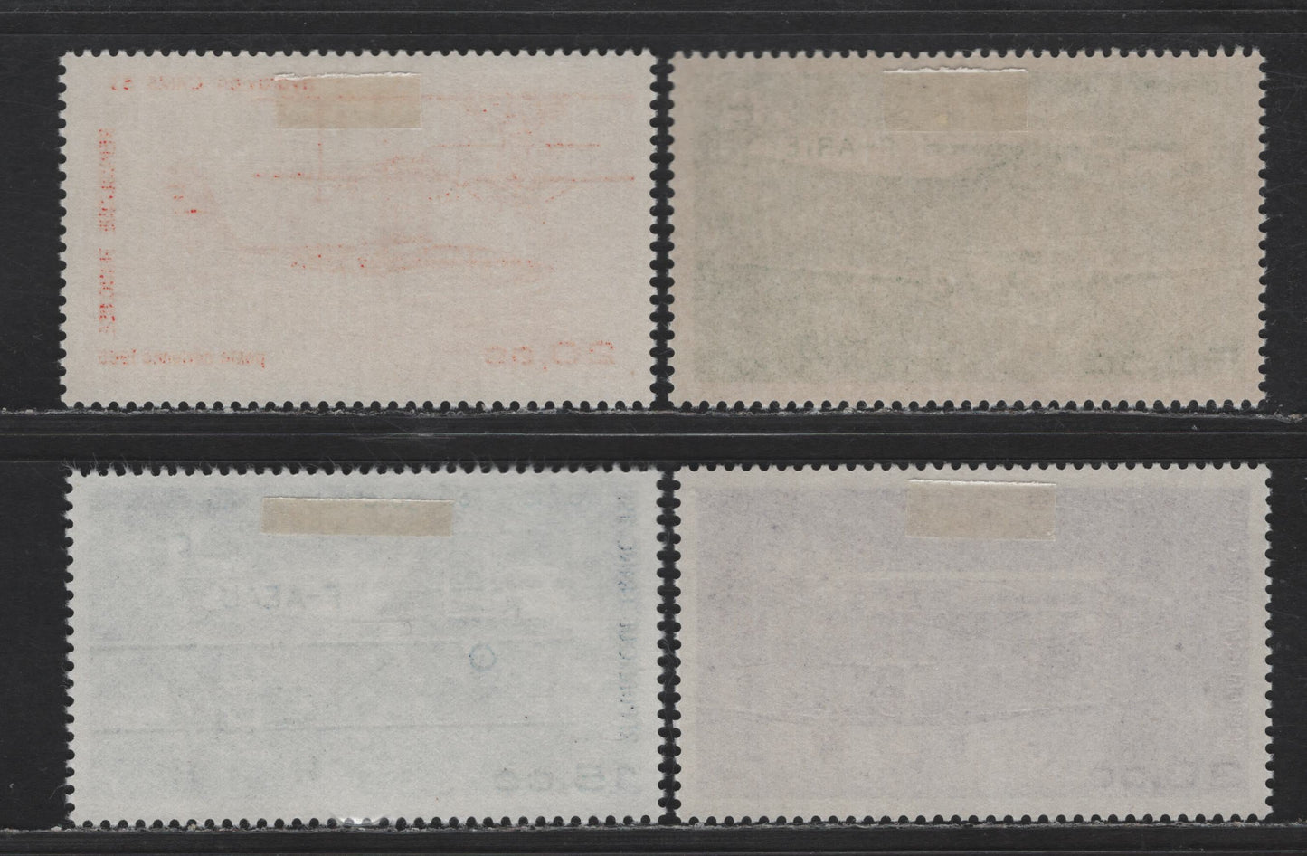Lot 205 France SC#C56-C59 15fr - 50fr Dark Blue- Soft Green Farman F-60 Goliath - Dewoltine, 1984-1987 Airmail Issue, 4 VFOG Singles, Fluorescent, Medium Fluorescent & HB Papers
