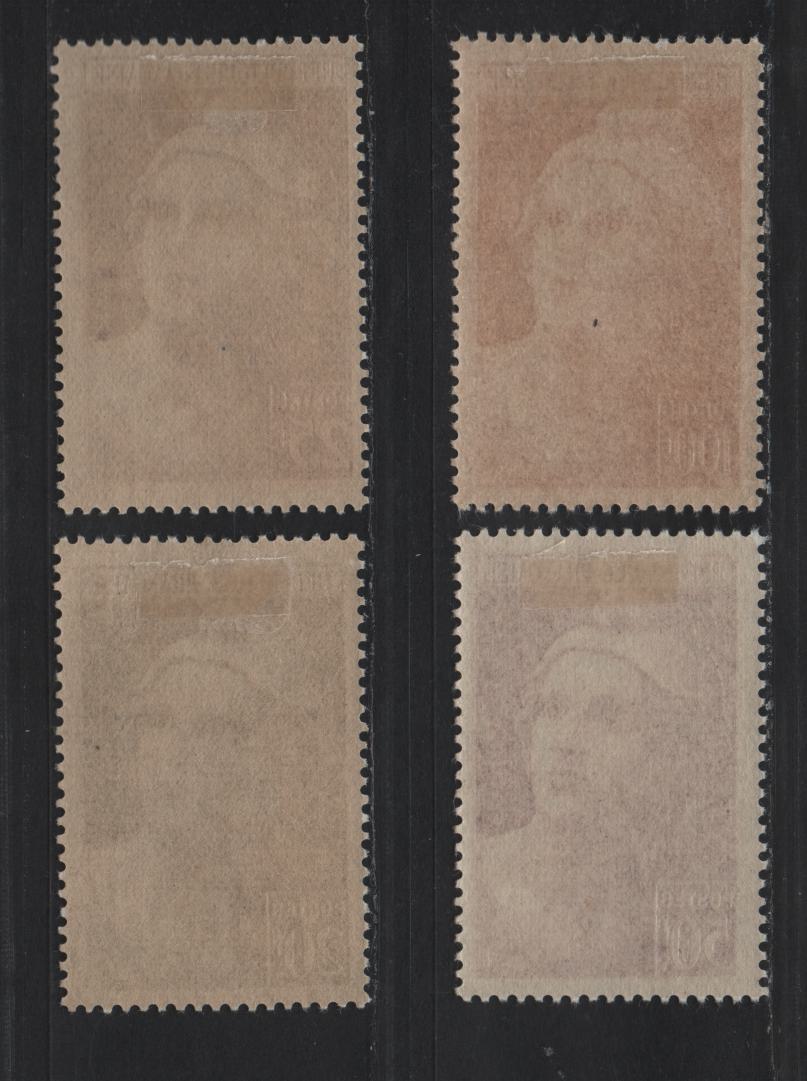 Lot 226 France SC#553-556 20fr - 100fr Dark Green - Bright Rose Carmine Marianne, 1945-1946 Engraved High Value Issue, 4 F/VFOG Singles