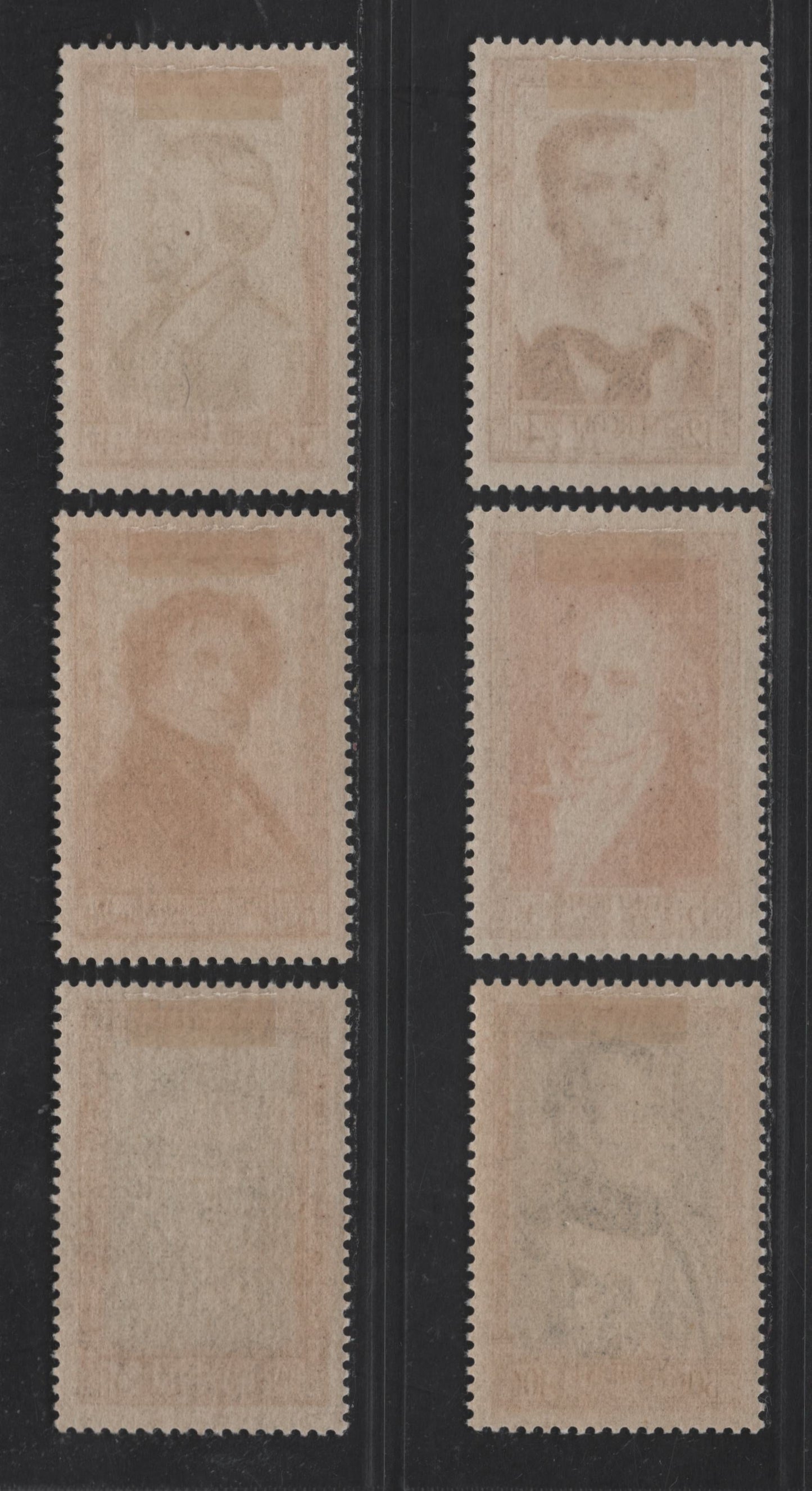 Lot 240 France SC#B258-B263 5fr+1fr - 30fr+10fr Dark Green - Indigo ALFred de Musset - Napoleon, 1951 Semi Postal Issue, 6 VFOG Singles