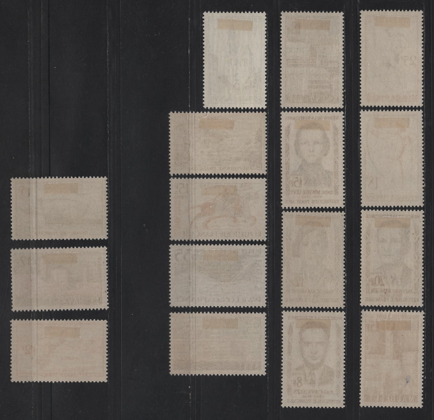 Lot 271 France SC#873-888 20fr - 15fr Greenish Black & Olive - Blue & Carmine Lourdes - Bayeux Tapestry, 1958 Lourdes View - Bayeux Tapestry Issues, 16 VFOG Singles, LF & Fluorescent Papers