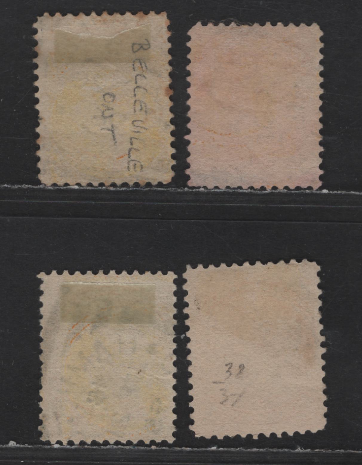 Lot 309 Canada #35 1c Yellow Queen Victoria, 1870-1893 Small Queen Issue, 4 Fine Used Singles, Mid Second Ottawa Printings, Guelph, Charlottetown, Belleville & Hamilton Squared Circle Cancels