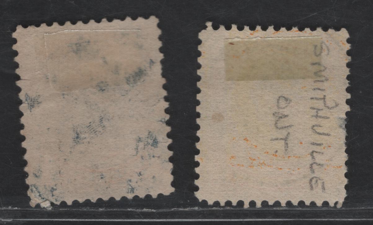 Lot 316 Canada #35 1c Yellow & Bright Yellow Queen Victoria, 1870-1893 Small Queen Issue, 2 Fine Used Single, Mid & Late Second Ottawa Printings, SON Feb 27, 1896 Smithville & London & Toronto RPO Cancels