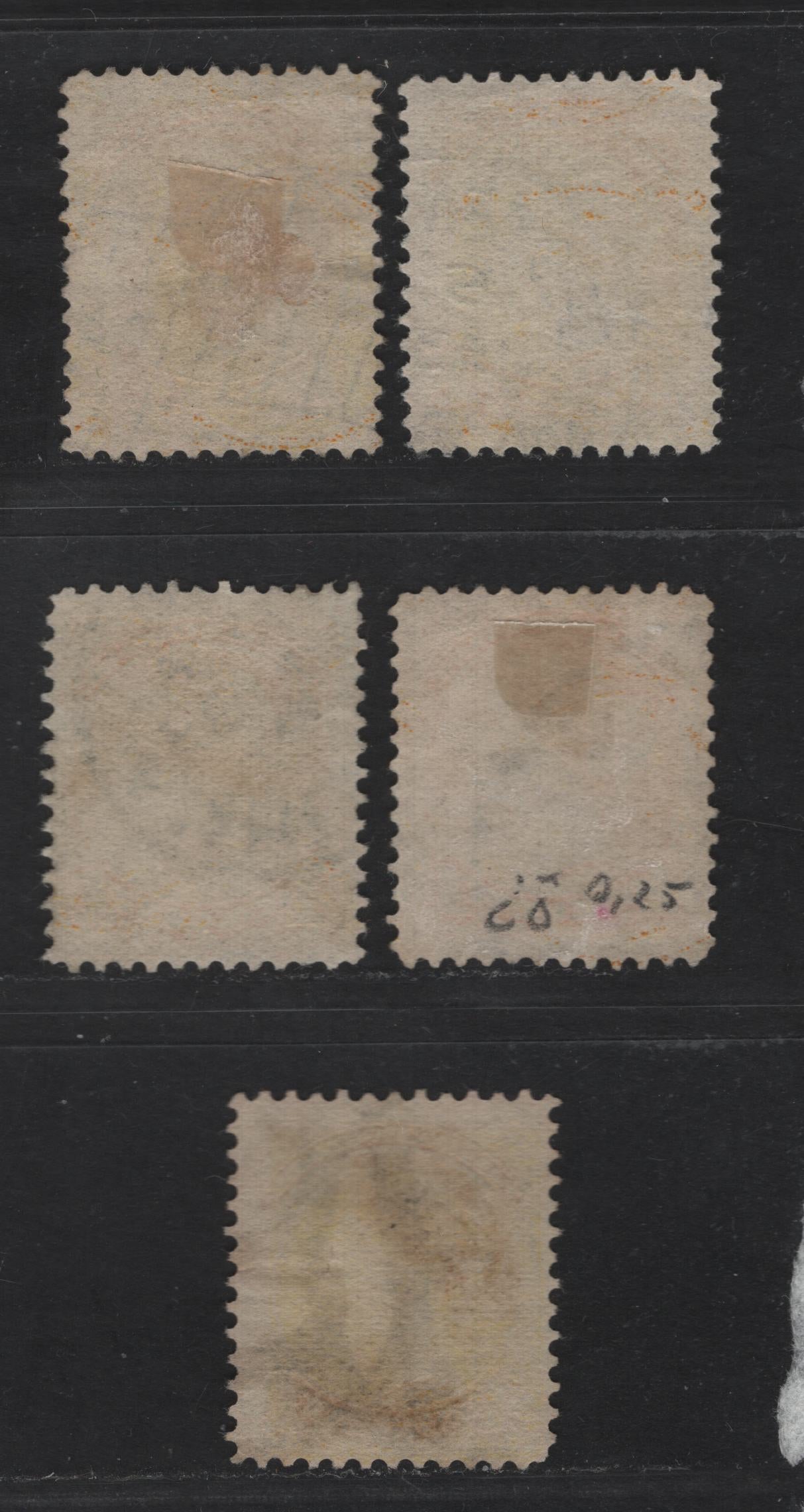 Lot 317 Canada  #35 1c Yellow, Deep Yellow & Dull Yellow Queen Victoria, 1870-1897 Small Queen Issue, 5 VF Used Singles Mid & Late Second Ottawa Printings On Paper Types 2O-E, 2O-L, 2O-Q and 2O-R, See Page On Small Queen Papers For Details