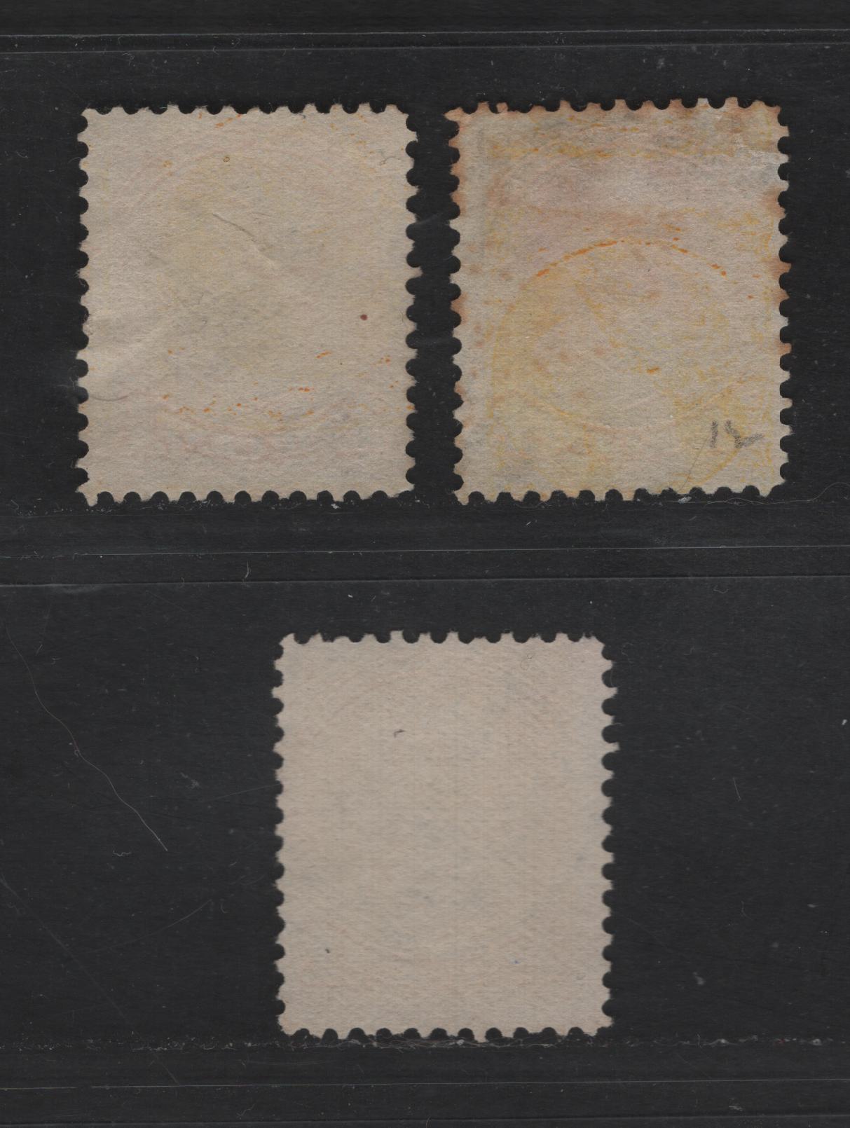 Lot 318 Canada  #35 1c Deep Yellow, Orange Yellow & Pale Yellow Queen Victoria, 1870-1897 Small Queen Issue, 3 Fine Used Singles Late Second Ottawa Printings On Paper Type 2O-M, See Page On Small Queen Papers For Details
