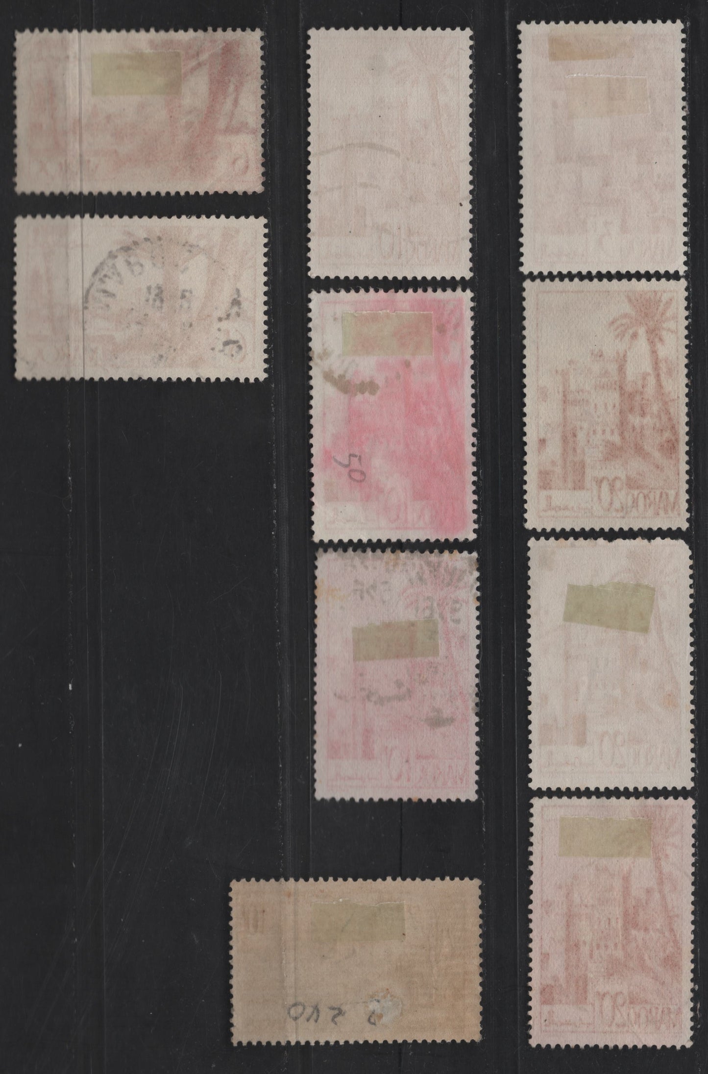 French Morocco SC#228, 231, 234, 240-241 3fr - 10fr Brown Red - Carmine Rose Mountain District - Ouarzazat District, 1947-1949 Pictorial Issues, 10 Very Fine Used Singles