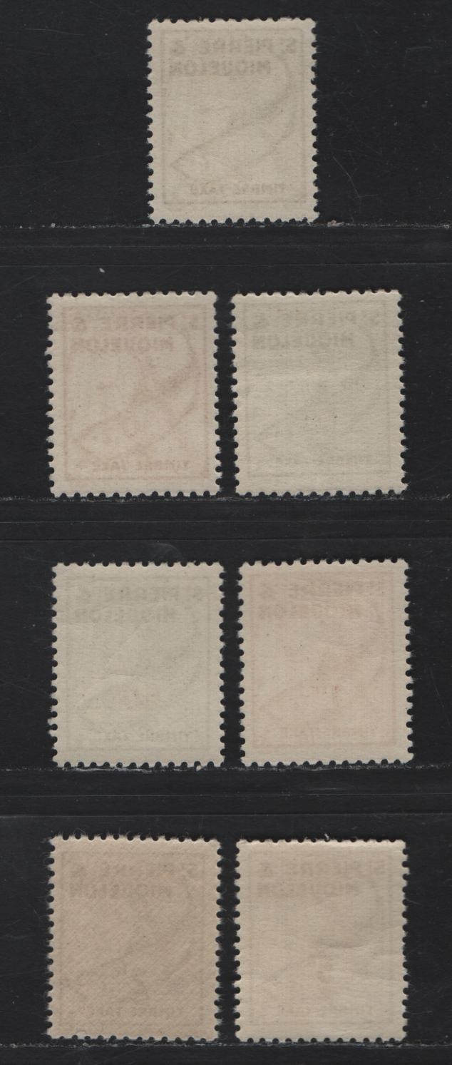 Lot 95 St Pierre & Miquelon SC#J32-J40 5c - 2fr Gray Black - Gray Brown Codfish, 1938 Postage Due Issue, 7 F/VFNH Singles
