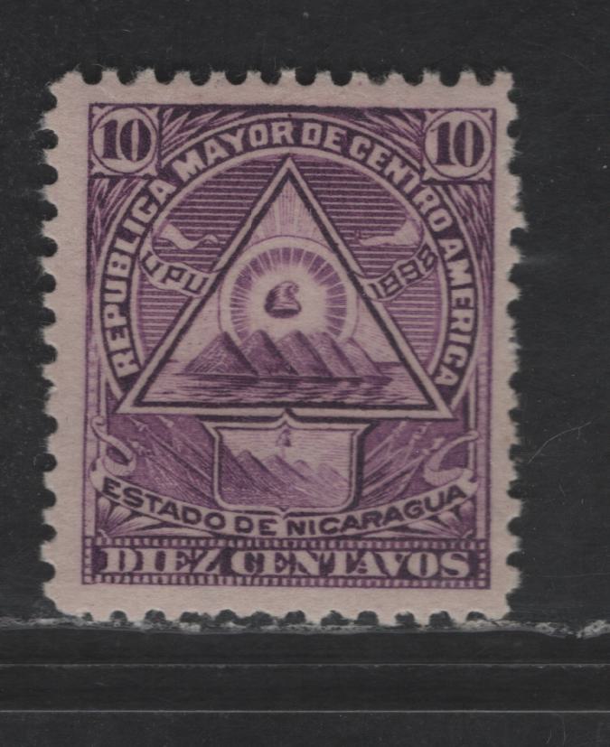 Nicaragua SC#109G 10c Violet Arms, 1898 Coat of Arms Issue, A FOG Single, Medium Horizontal Wove, So Original Printing, Reprints Are On Thick Vertical Wove