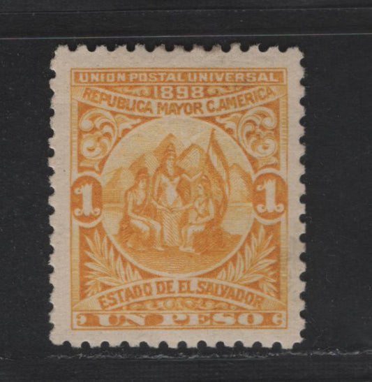 Lot 159 El Salvador SC#188 1p Yellow Allegory Of Central American Union, 1898 Allegory Of Central American Union Seebeck Issue, A VFOG Single, Original Printing, Horizontal Wove Paper With Upright Wmk