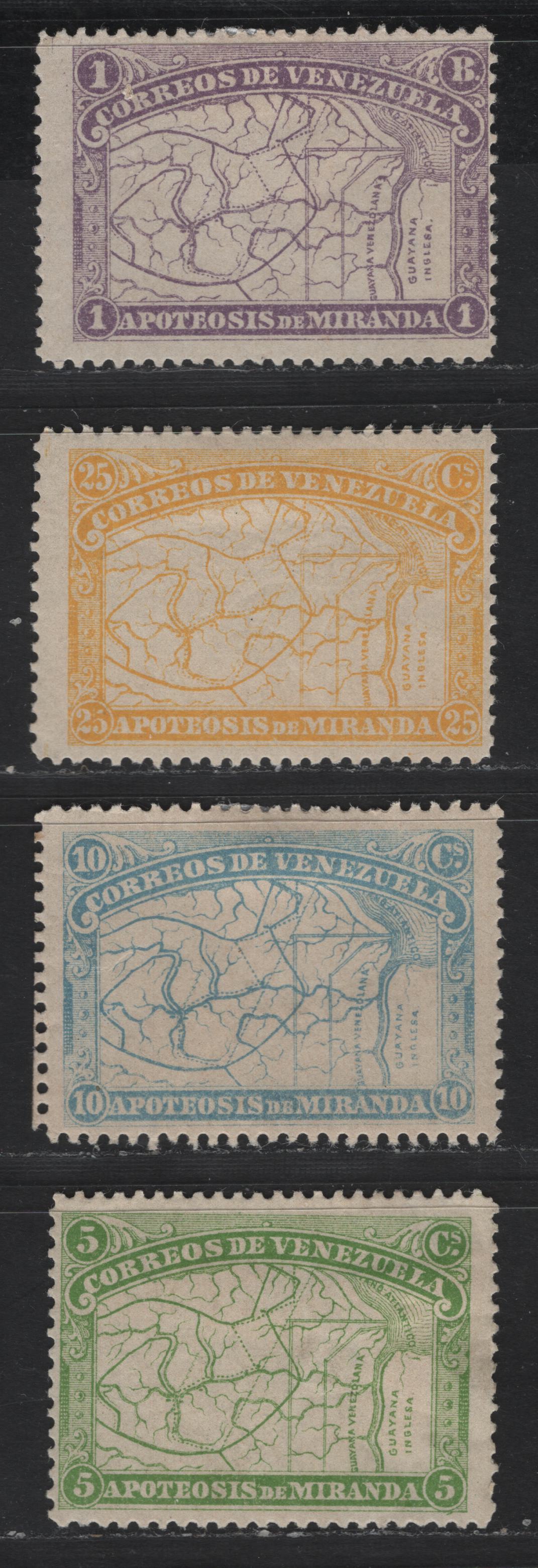 Lot 182 Venezuela SC#137-139, 141 5c - 1b Yellow Green - Violet De Miranda, 1896 De Miranda Issue, 4 FOG Singles, These Have Been Checked Carefully And Are Not Forgeries