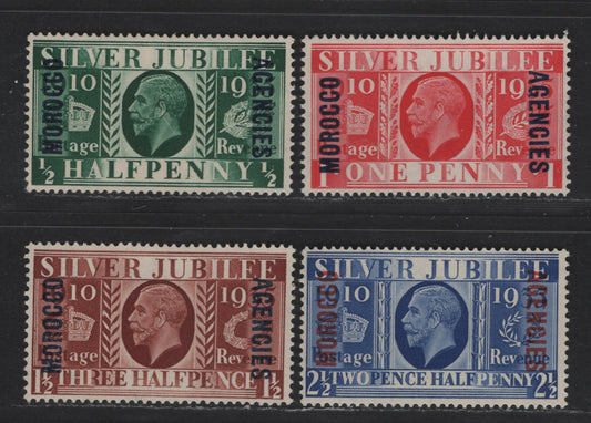 Lot 193 Morocco Agencies SC#226-229 1/2d - 2.5d Dark Green - Ultramarine King George V, 1935 Silver Jubilee Issue, 4 F/VFNH Singles, British Currency, Unlisted In Scott, But 100% Premium Would Seem Reasonable