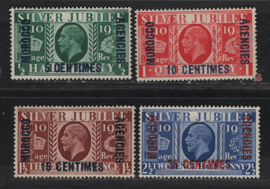 Lot 199 Morocco Agencies SC#422-425 5c - 25c Green - Ultramarine King George V, 1935 Silver Jubilee Issue, 4 F/VFNH Singles, French Currency