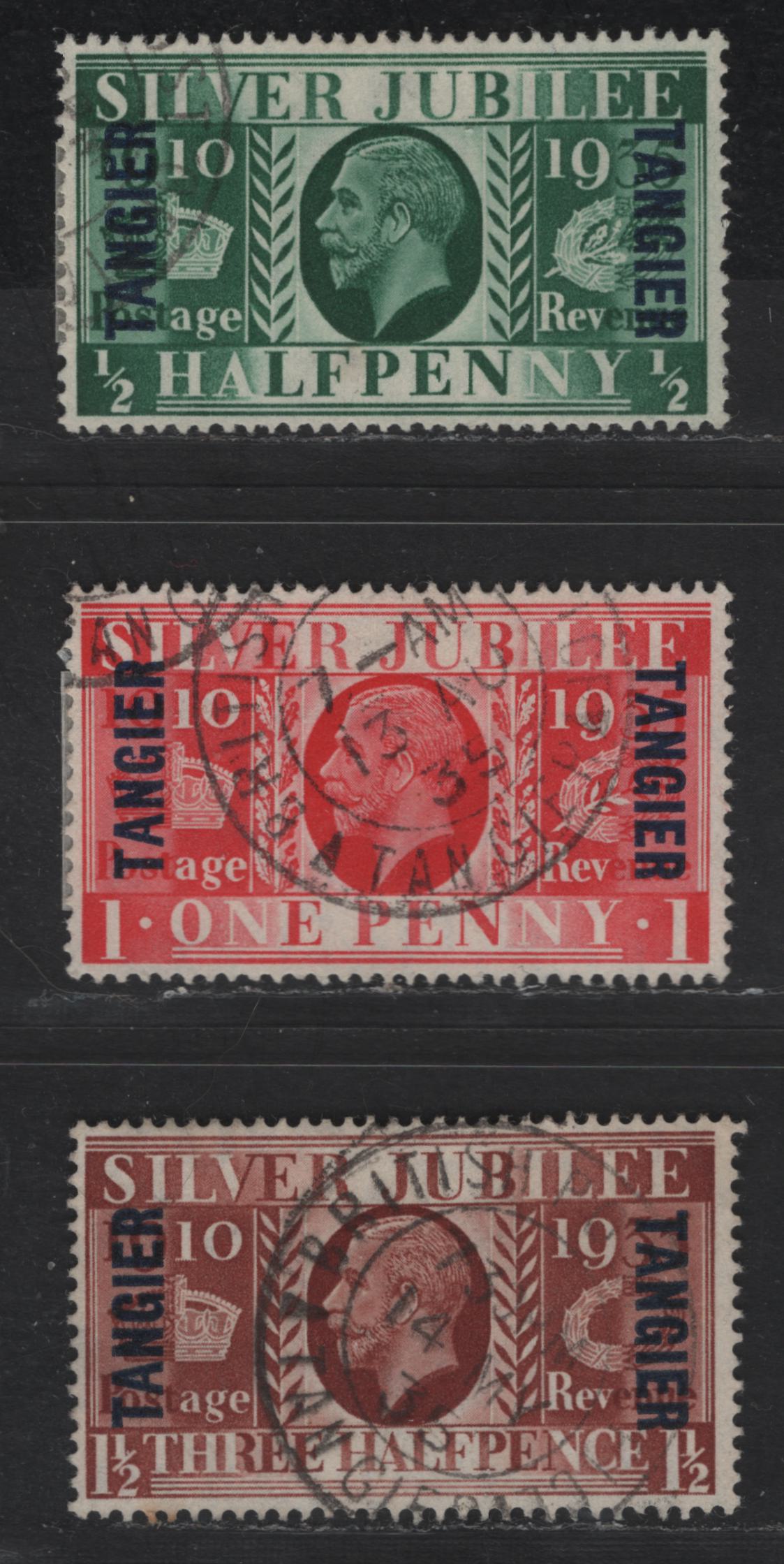 Lot 207 Morocco Agencies - Tangier SC#508-510 1/2d - 1.5d Green - Red Brown King George V, 1935 Silver Jubilee Issue, 3 Very Fine Used Singles, Postally Used, Taniger Cancels