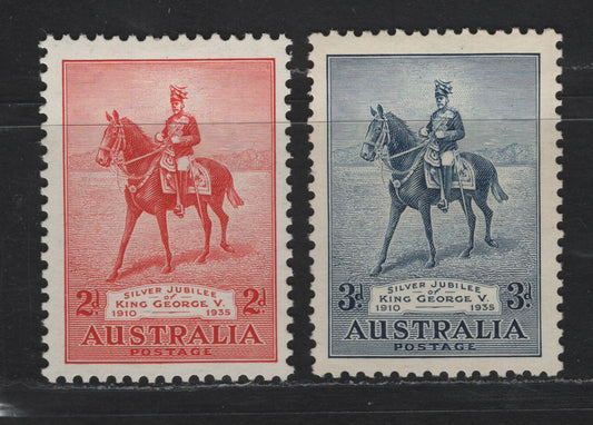 Lot 208 Australia SC#152-153 2d - 3d Red - Blue King George V, 1935 Silver Jubilee Issue, 2 VFNH Singles