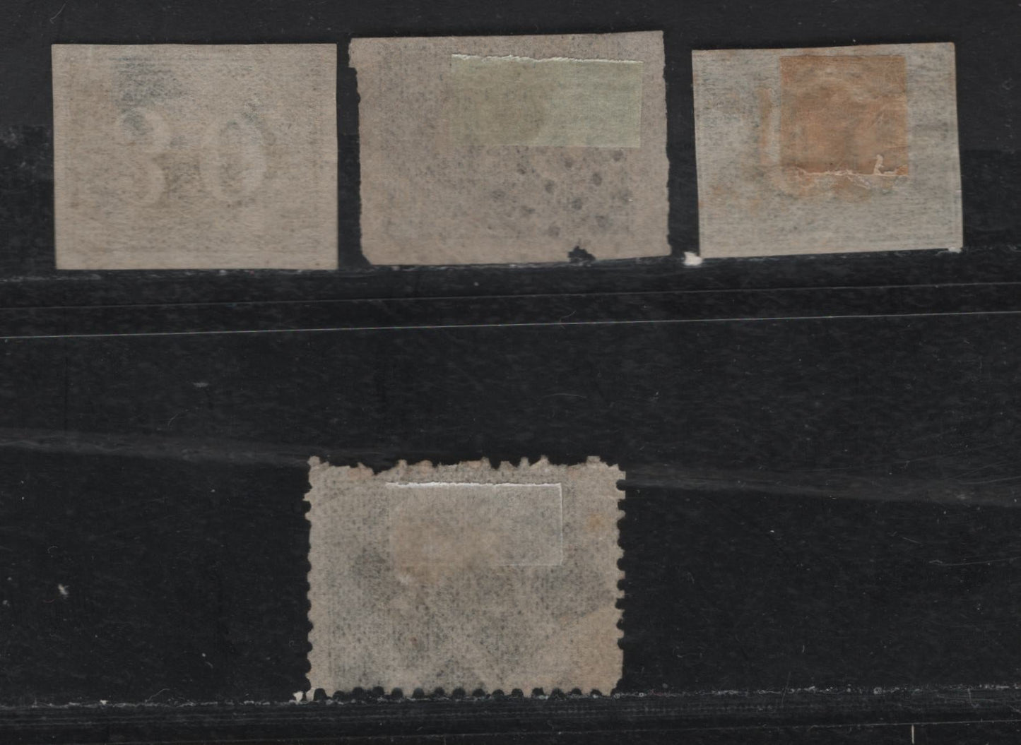 Lot 24 Brazil SC#23-25, 46 30r - 90r Black Cats Eyes, 1850-1866 Perforated & Imperf Cats Eyes Issues, 4 Very Good/Fine Used Singles