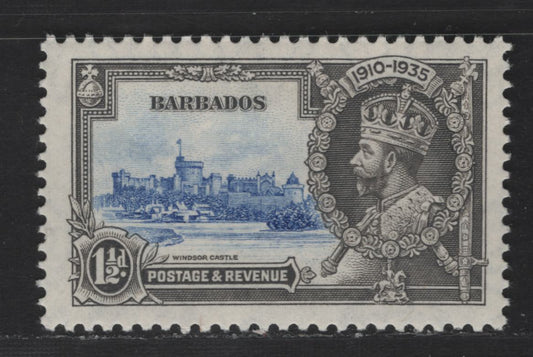 Barbados SC#187 1.5d Gray & Ultramarine King George V & Castle, 1935 Silver Jubilee Issue, A VFOG Single