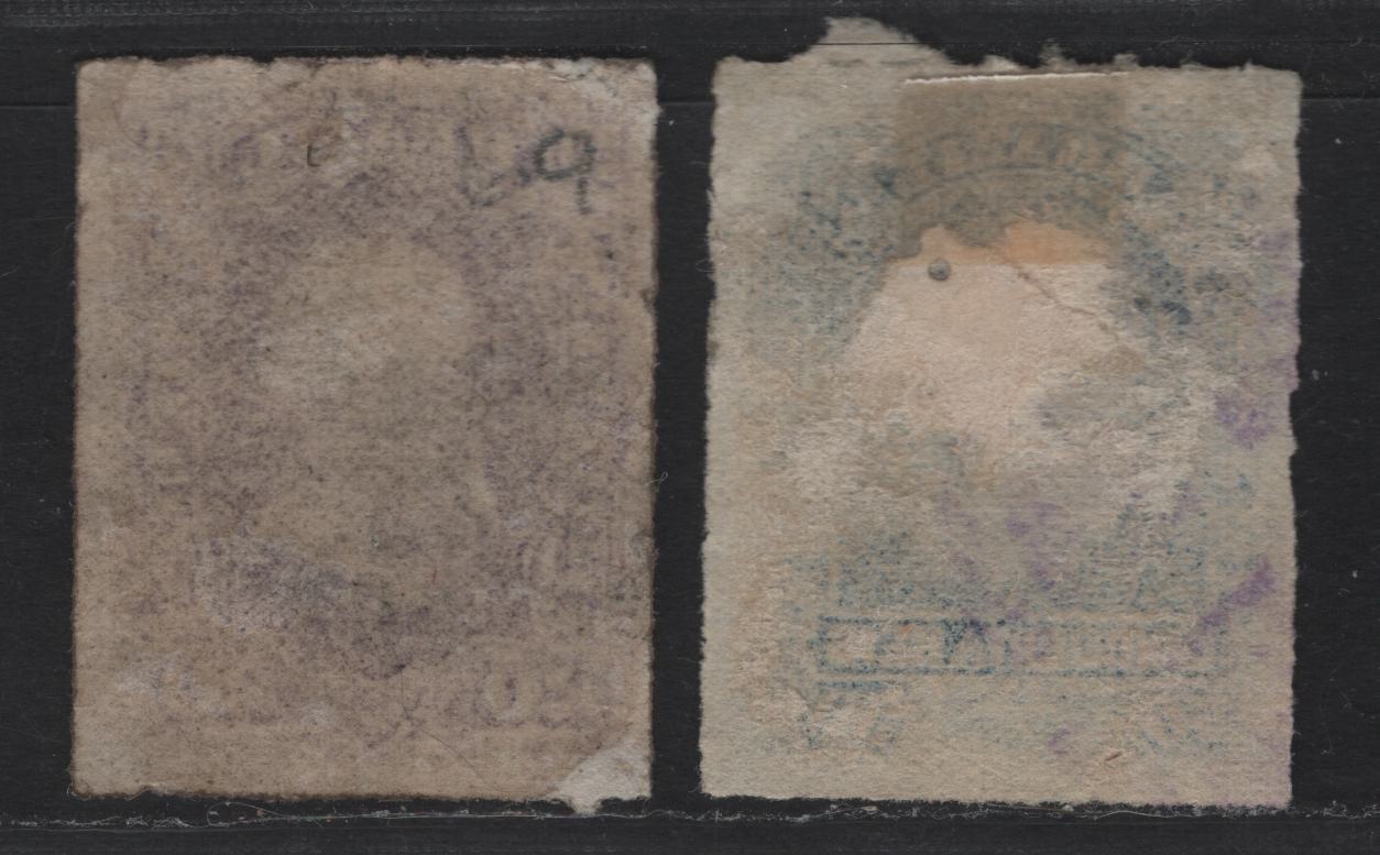 Lot 30 Brazil SC#71, 77 80r & 1000r Lake & Gray Lilac Dom Pedro, 1878-1879 Rouletted Older Dom Pedro Issue, 2 Very Good Used Singles, 1000r Has A Lateral Shear Tear