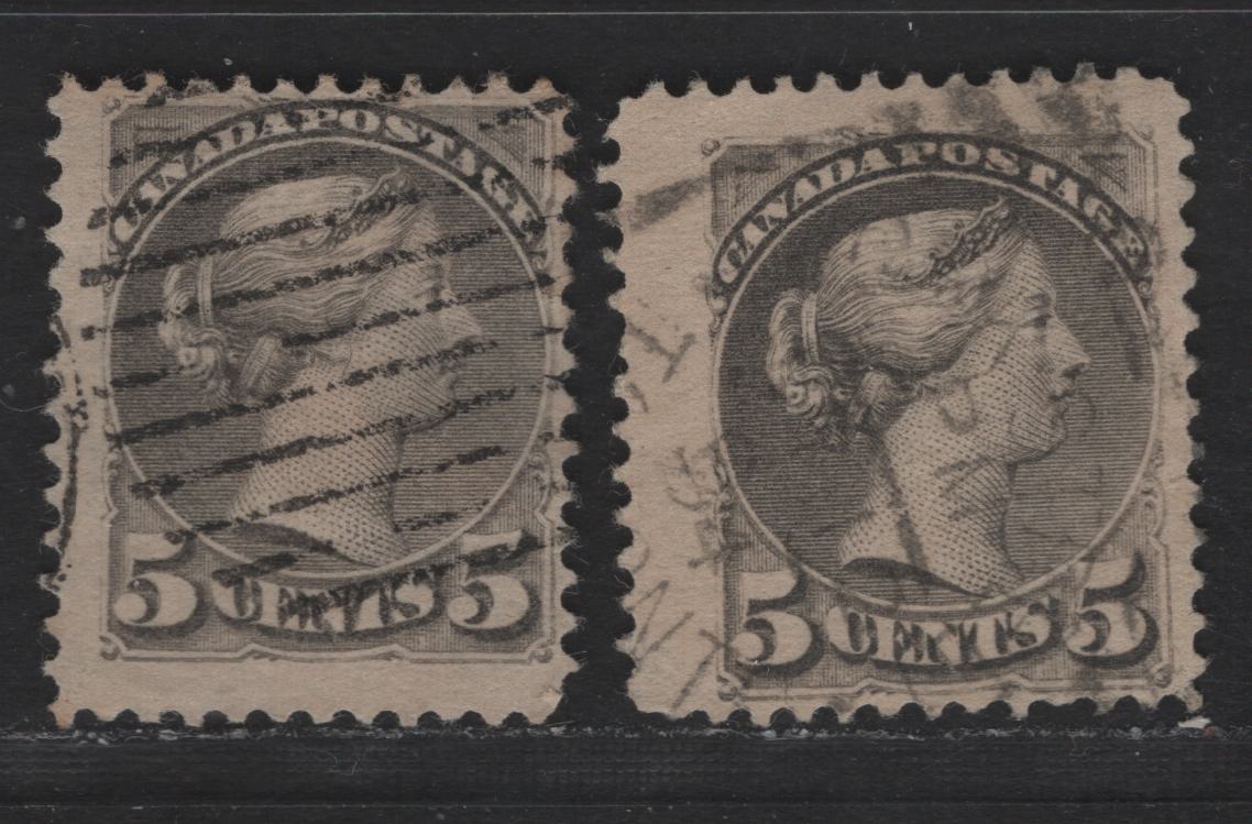 Lot 312 Canada SC#42 5c Gray Queen Victoria, 1870-1893 Small Queen Issue, 2 Fine Used Singles, Mid Second Ottawa Printings, 2O-L & 2O-P Papers