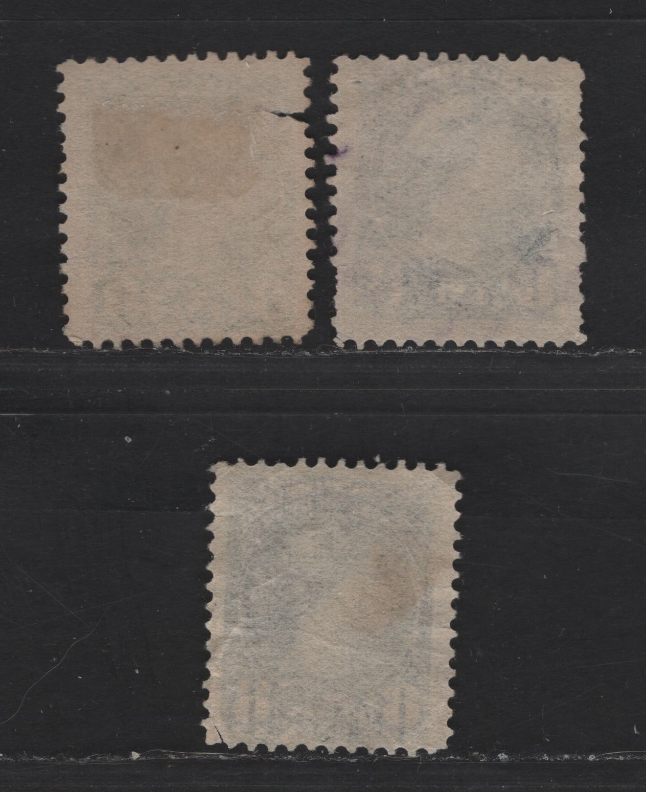 Lot 321 Canada  #44-44b 8c Violet Black, Blue Grey & Slate Blue Queen Victoria, 1870-1897 Small Queen Issue, 3 Ungraded Used Singles Shade & Paper Reference Lot, All Fauty, But On Papers 2O-B, 2O-D And 2O-R