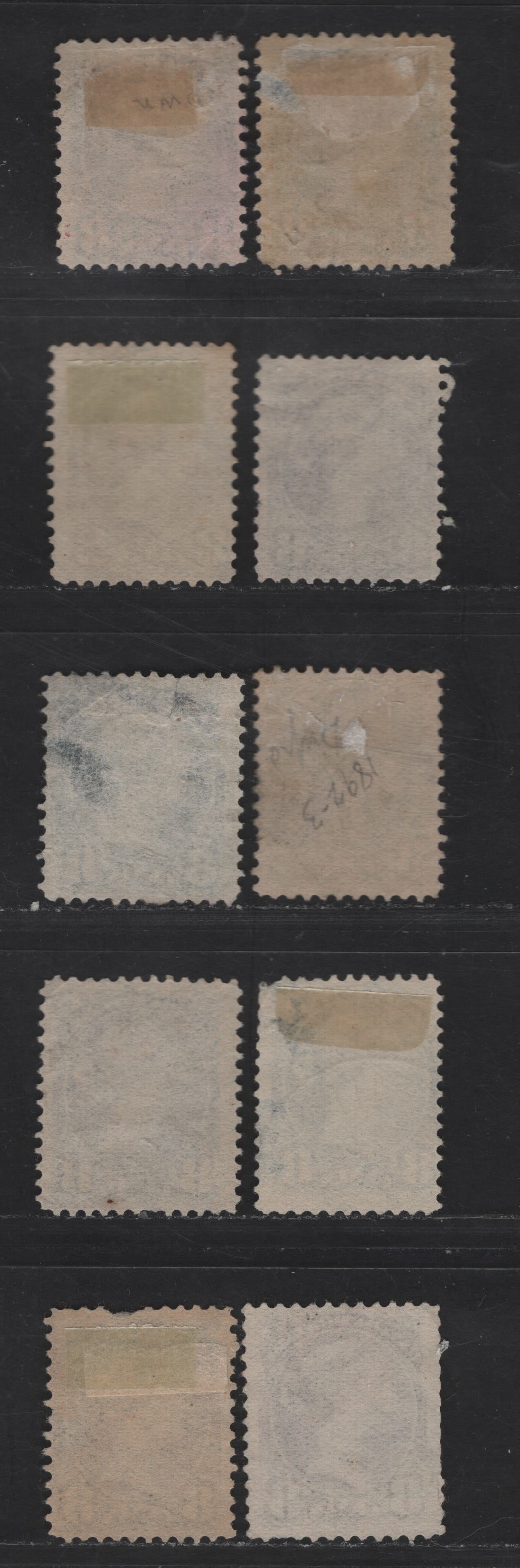 Lot 322 Canada  #44a-44b 8c Blue Grey, Blue, Slate, Slate Blue, Bluish Slate, Deep Slate & Blackish Slate, 9 Ungraded Used Singles Shade & Paper Reference Lot, All With Small To Moderate Faults, Papers 2O-L, 2O-N, 2O-P, 2O-E, 2O-J, 2O-N and 2O-R