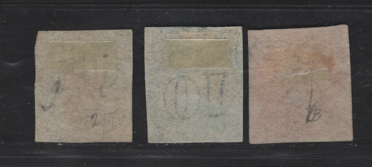 Lot 46 Chile SC#9, 12, 12a 5c - 10c Rose Red - Deep Blue Columbus Heads, 1856-1862 Santiago & London Printed Columbus Heads Issue, 3 Very Good Used Imperf Singles, Wmk B&F