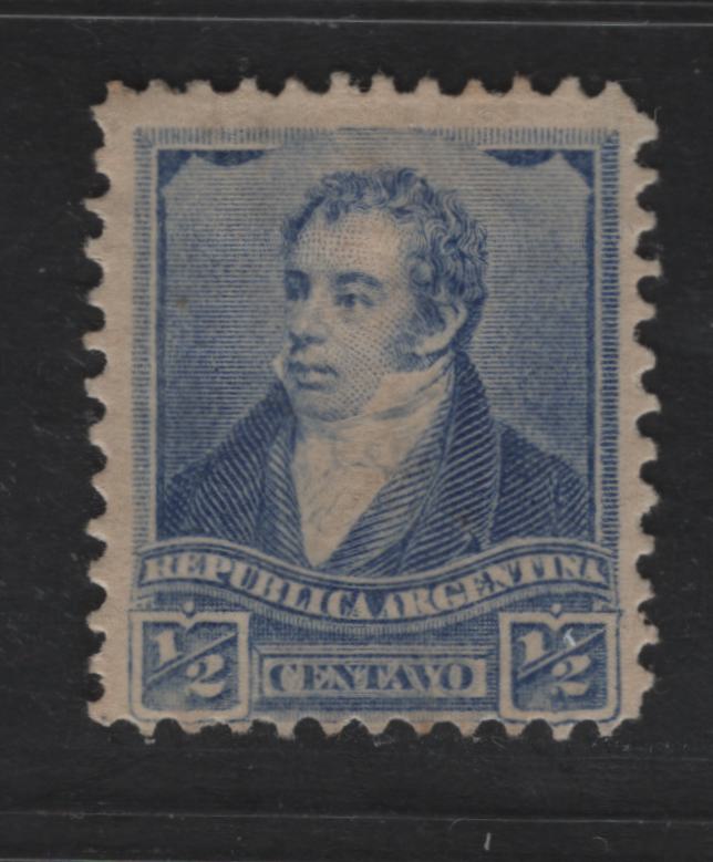 Lot 7 Argentina SC#92a 1/2c Bright Ultramarine Portrait, 1892-1895 Rividavia, Belgrano & San Martin Issues, A FOG Single, Perf 11.5, Small Sun Wmk (Wmk 85), 4.5mm