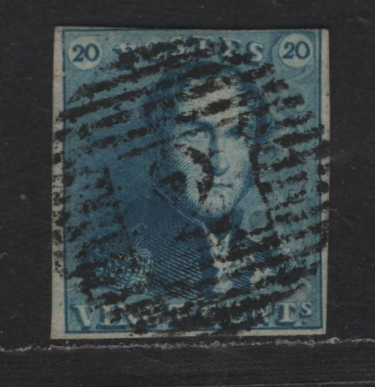 Lot 1 Belgium SC#2 20c Blue Leopold I, 1849 Leopold I Issue, A Fine Used Imperf Single