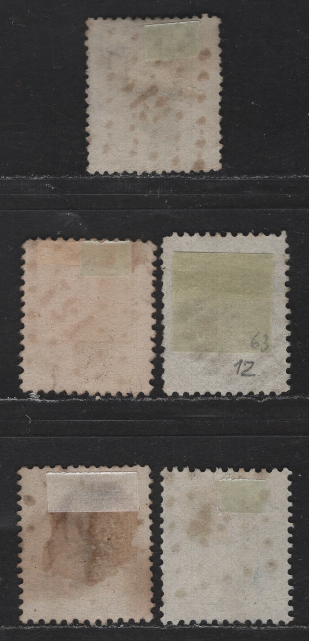 Lot 13 Belgium SC#15b-c, 15, 15b-c 10c - 20c Brown - Blue Leopold I, 1863 Leopold I Laureate Issue, 5 Very Good Used Singles, Perfs 14.5, 12.5 & 12.5x13.5, Moderate & Light Cancelled, Sound Examples, Average VG Centering