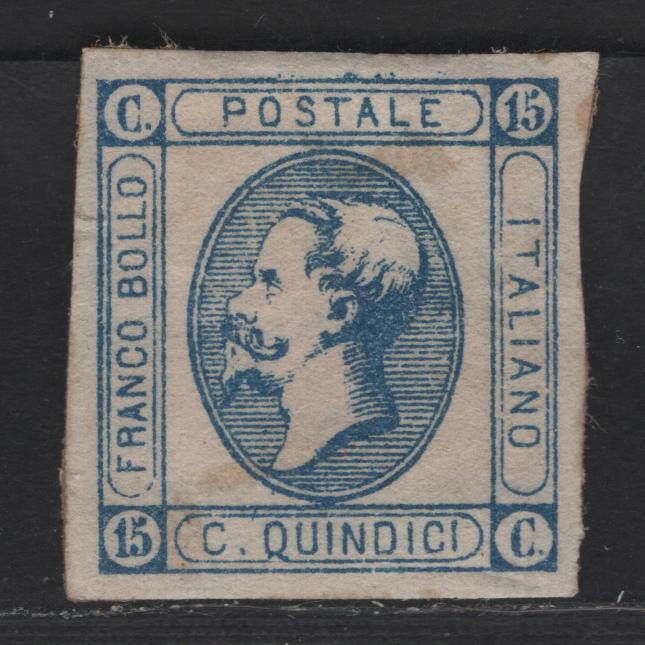 Lot 162 Italy SC#23var 15c Blue Victor Emmanuel II, 1863 Victor Emmanuel II Issue, A Very Fine Unused Imperf Single, Type II, Unlisted Short 'T' in Italian, No Gum