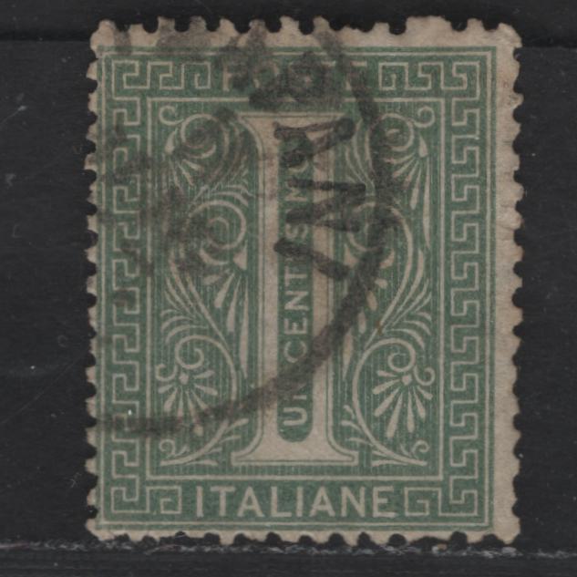 Lot 163 Italy SC#24 1c Gray Green Victor Emmanuel II & Numeral, 1863-1877 Victor Emmanuel II & Numeral Issue, A Fine Used Single, Inverted Crown Wmk, Thin Printing