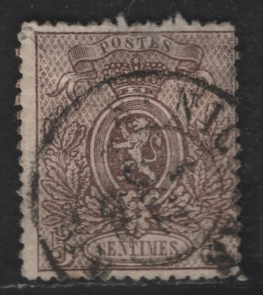 Lot 18 Belgium SC#26 5c Brown Arms, 1866-1867 Coat of Arms Issue, A Very Good Used Single, Perf 14.5x14, Fine Centered Example With A Alight Thin At Top