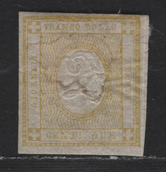 Lot 193 Italy SC#P1 2c Buff Emblem, 1862 Embossed Newspaper Issue, A FOG Single