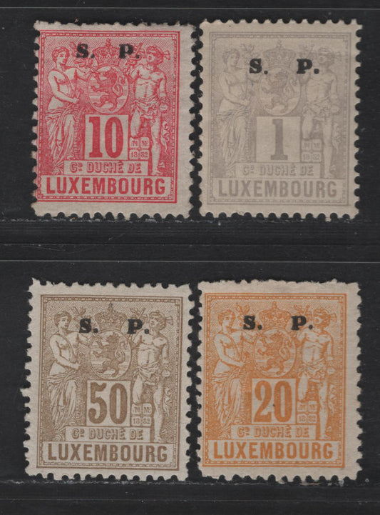 Lot 197 Luxembourg SC#O52, O56, O58, O61 1c - 50c Gray Lilac - Bistre Brown Arms, 1882 Official Overprinted Issue, 4 F/VFOG Singles
