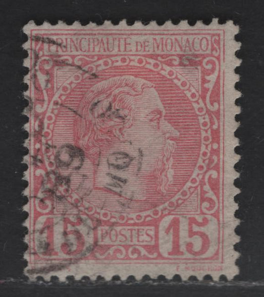 Lot 200 Monaco SC#5 15c Rose Prince Charles III, 1885 Prince Charles III Issue, A Fine Used Single