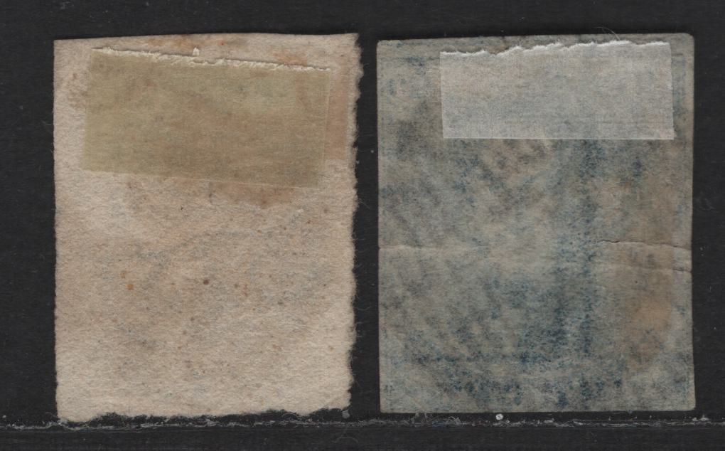 Lot 2 Belgium SC#3a, 4 10c - 20c Brown - Blue Leopold I, 1848-1850 Leopold I Issue, 2 Ungraded Singles, Two L's In Frame Wmk, Horizontal Creas on 20c & 2 Margins On 10c, 10c On Thick Paper, 20c On Thin Paper