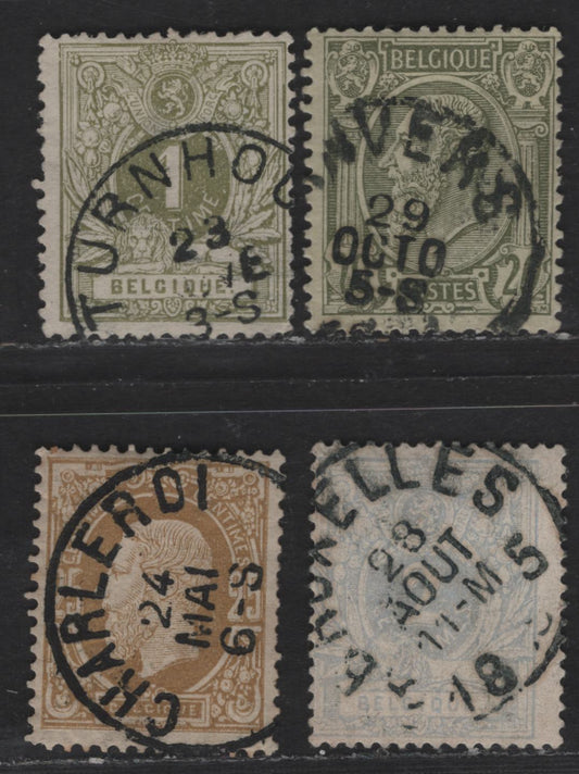 Lot 21 Belgium SC#41, 44, 49, 56 1c - 20c Olive Green - Olive on Greenish Leopold II, 1881-1891 Leopold II Sideface Issue, 4 Fine Used Singles