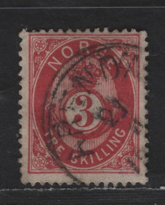 Lot 212 Norway SC#18a 3s Carmine Posthorn, 1872-1875 Skilling Posthorn Issue, A Fine Used Single