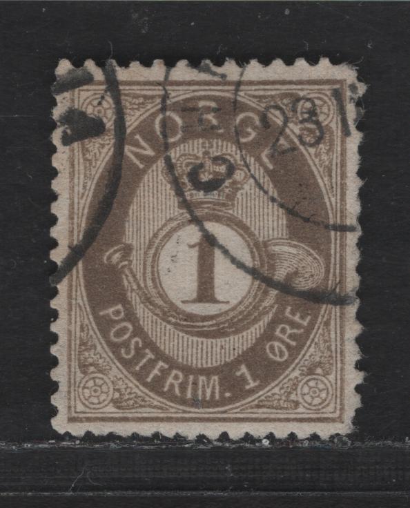Lot 213 Norway SC#22 1o Drab Posthorn, 1877-1878 Sans-Serif 'Norge' & Shaded Posthorn Issue, A Very Fine Used Single