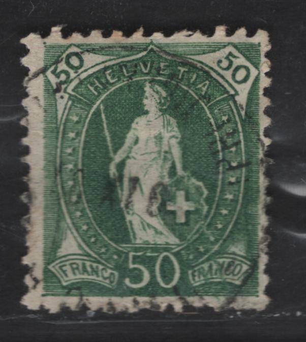 Lot 285 Switzerland SC#123 50c Dark Green - Blue Helvetia, 1907 Standing Helvetia Issue, A Fine Used Single, Perf 11.5x12, Granite Paper