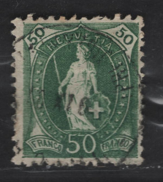 Lot 285 Switzerland SC#123 50c Dark Green - Blue Helvetia, 1907 Standing Helvetia Issue, A Fine Used Single, Perf 11.5x12, Granite Paper