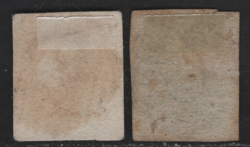 Lot 5 Belgium SC#7, 7b 20c Blue & Deep Blue Leopold I, 1851-1854 Leopold I Issue, 2 Fine Used Imperf Singles, Thick & Medium Paper, Two 3 Margin, Sound Examples, Two L's Without Frame Wmk