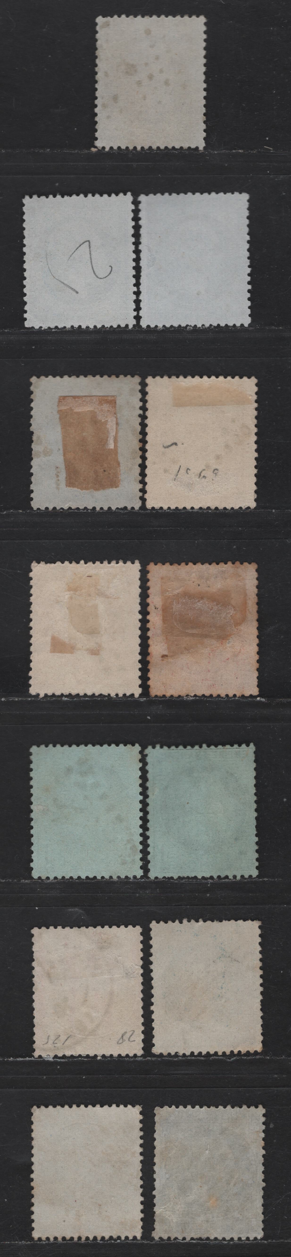 Lot 52 France SC#26, 27-a, 28, 29, 29b, 32, 33, 33d, 34 1c - 20c Olive Green on Bluish - Blue on Bluish Napoleon & Lawreatte, 1862-1871 Perforated Napoleon & Lawreatte Issue, 13 Fine Used Singles