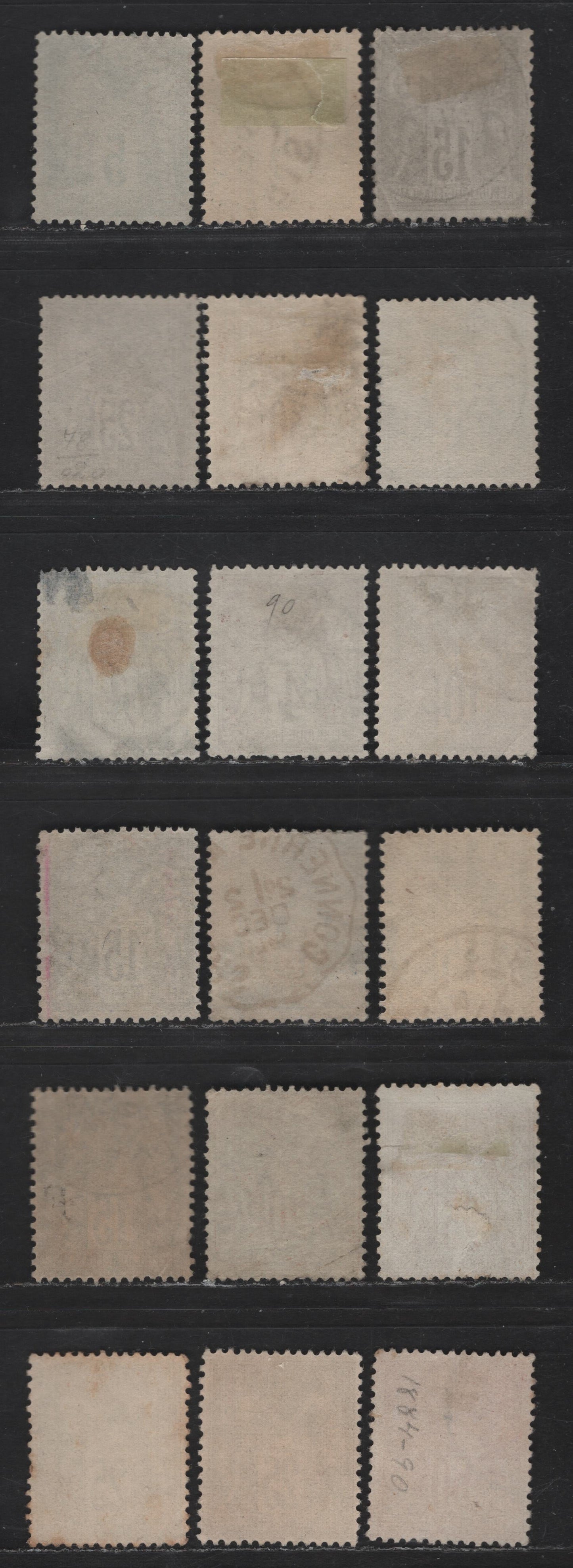 France SC#78, 80-82, 84, 86, 90a, 91, 92, 103, 98-101 5c - 50c Green on Greenish - Carmine on Rose Peace & Commerce, 1876-1900 Peace & Commerce Issue, 18 Fine Used Singles, Type 2, Shade Variations